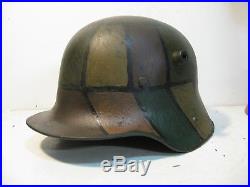 WWI German M17 Block Pattern Camo Helmet with aged paint and liner
