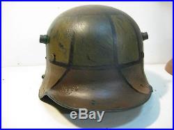 WWI German M17 Block Pattern Camo Helmet with aged paint and liner