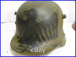 WWI German M17 Camo Freikorp Eagle Helmet with aged liner