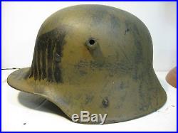 WWI German M17 Camo Freikorp Eagle Helmet with aged liner