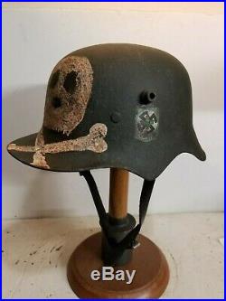 WWI German M18 LARGE Skull Cut out Helmet w Leather liner-quick release strap