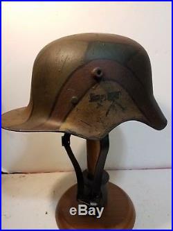 WWI German M18 Machine Gun Camo Helmet BIG aged liner and quick release strap
