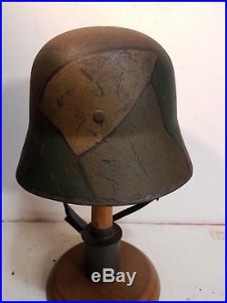 WWI German M18 Machine Gun Camo Helmet BIG aged liner and quick release strap