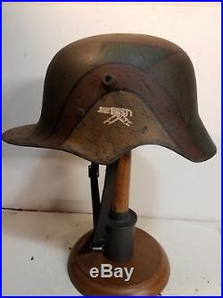 WWI German M18 Machine Gun Camo Helmet with aged liner and quick release strap