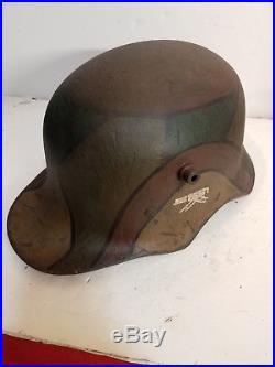 WWI German M18 Machine Gun Camo Helmet with aged liner and quick release strap