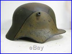 WWI German M18 Painted and Aged Cut out Helmet with Leather liner