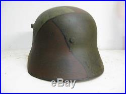 WWI German M18 Painted and Aged Cut out Helmet with Leather liner