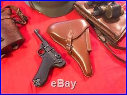 WWI WWII GERMAN LUGER PISTOL w. (1916) P. 08 LEATHER HOLSTER REPRO (2 PIECE SET)