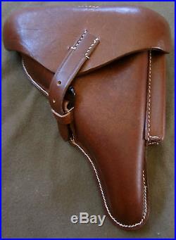 WWI WWII GERMAN P08 LUGER PISTOL HARDSHELL HOLSTER-BROWN LEATHER