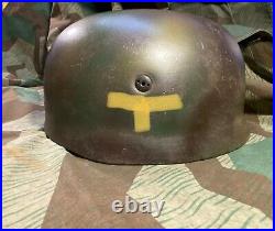 WW II German fallschirmjager skydiver M38 steel helmet, Normandy, ET71