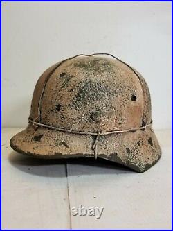 World War II German M35 Aged Winter 3 Wire Camo Painted Helmet