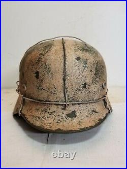 World War II German M35 Aged Winter 3 Wire Camo Painted Helmet