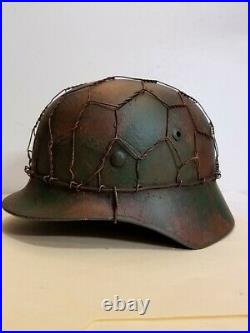 World War II German M35 Camo Painted Aged Chickenwire Helmet