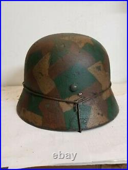 World War II German M35 Splinter Camo Painted Aged Helmet