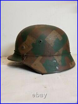 World War II German M35 Splinter Camo Painted Aged Helmet