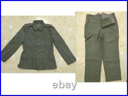 Ww2 German Em M40 Field Grey Green Wool Tunic & Trousers Size L