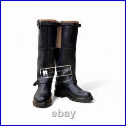Ww2 German Luftwaffe Flight Boots, Black Leather Boot With Rubber Sole, All Size