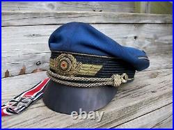 Ww2 German Luftwaffe General Crusher Cap (superb Aged Replica) Full Set