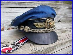 Ww2 German Luftwaffe General Crusher Cap (superb Aged Replica) Full Set