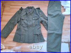 Ww2 German M40 Wh Em Field Grey Green Wool Tunic Trousers Set L Wwii Repro