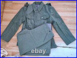 Ww2 German M40 Wh Em Field Grey Green Wool Tunic Trousers Set L Wwii Repro