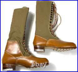 Wwii German M31 Afrika Korp Desert Combat Field Leather Web Knee Boots-size 10