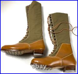 Wwii German M31 Afrika Korp Desert Combat Field Leather Web Knee Boots-size 10