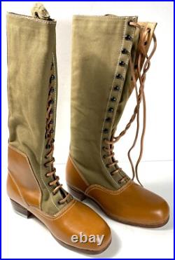 Wwii German M31 Afrika Korp Desert Combat Field Leather Web Knee Boots-size 13