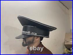 Wwii German Ss Elite Officer Hat Officer Army Leader Visor Crusher Cap Black